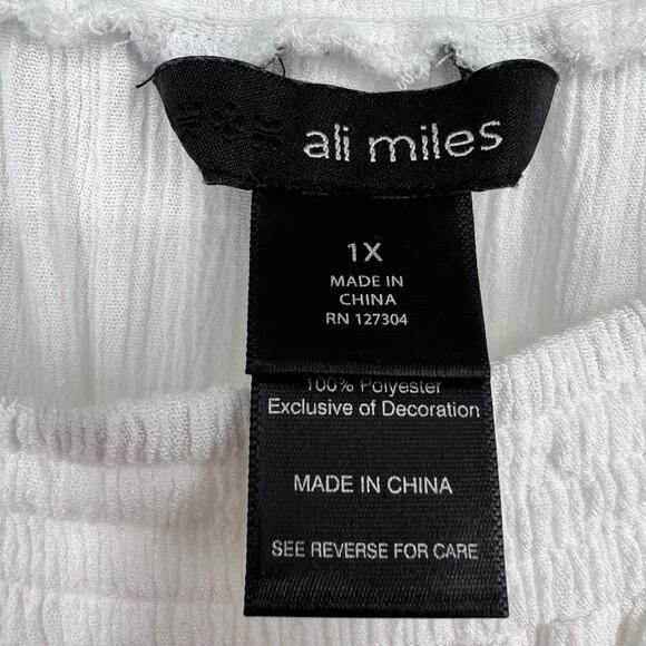 Ali Miles Plus Size 1X White Pink BOHO Tropical Beach Blouse Shirt Top Artsy - Picture 2 of 9